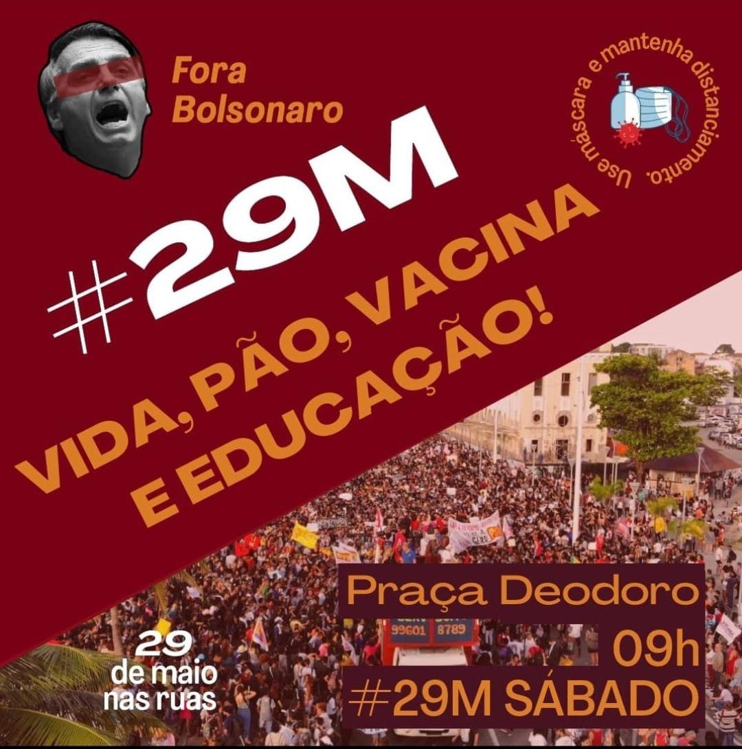 Manifestação contra Bolsonaro acontecerá neste Sábado (29)