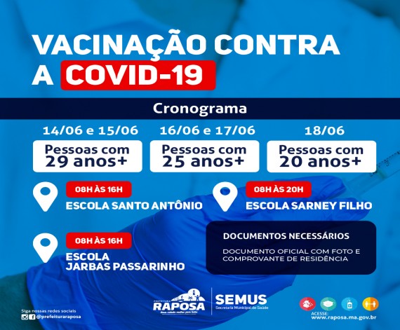 Prefeitura de Raposa anuncia novo calendário de vacina contra&nbsp;Covid-19