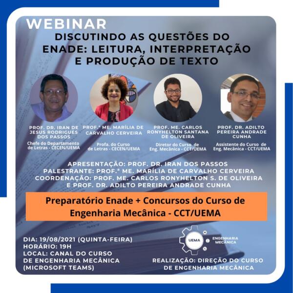Webinar “Discutindo as questões do ENADE: Leitura, interpretação e produção de texto” acontece amanhã&nbsp;(19)