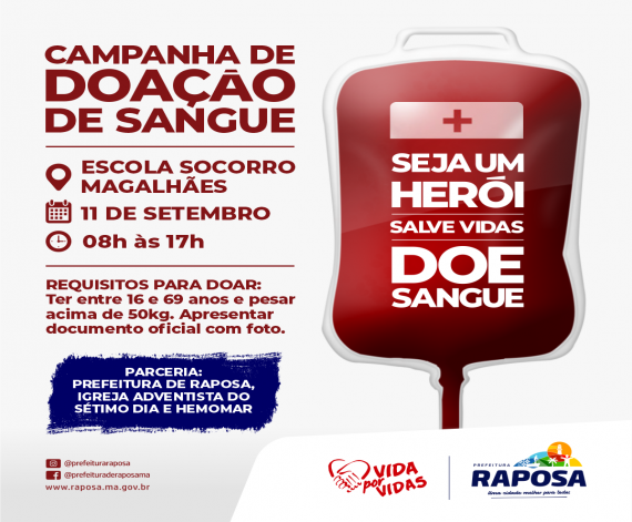 Mutirão de doação de sangue acontece neste sábado (11) em Raposa