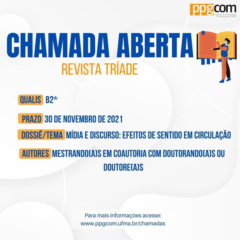 Submissão de artigos para a Revista Tríade tem prazo até o dia 30 deste mês, com tema sobre mídia e&nbsp;discurso
