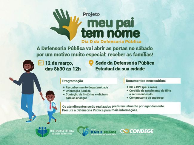 DPE/MA abre inscrições para mutirão nacional de reconhecimento de paternidade que acontecerá no dia 12 de&nbsp;março