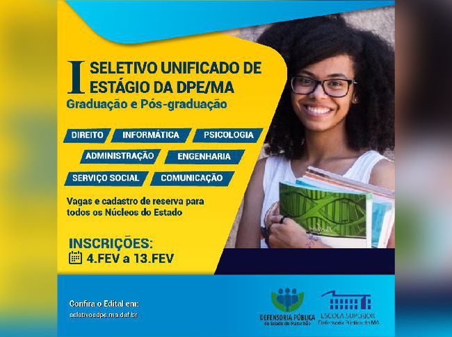 Divulgados resultados dos processos seletivos para estágio de graduação e de pós-graduação na&nbsp;DPE/MA