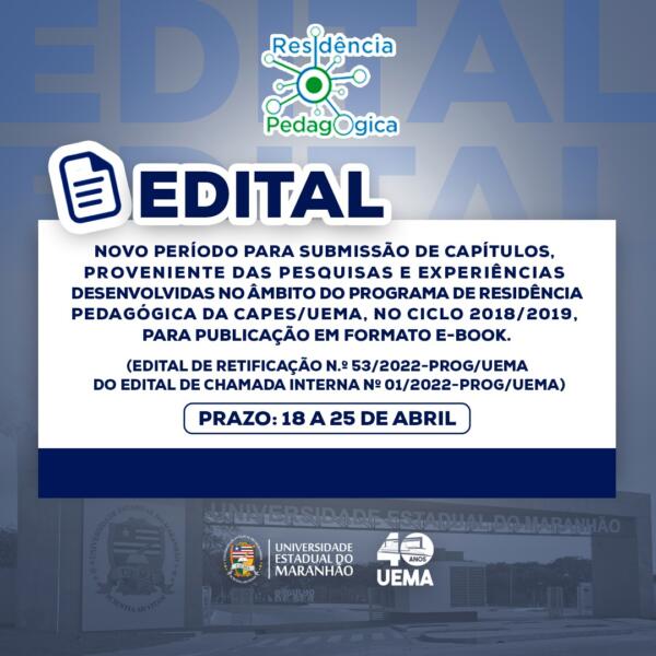 Novo prazo para submissão de capítulos do e-book O Programa de Residência Pedagógica da UEMA e a Formação de&nbsp;Professores