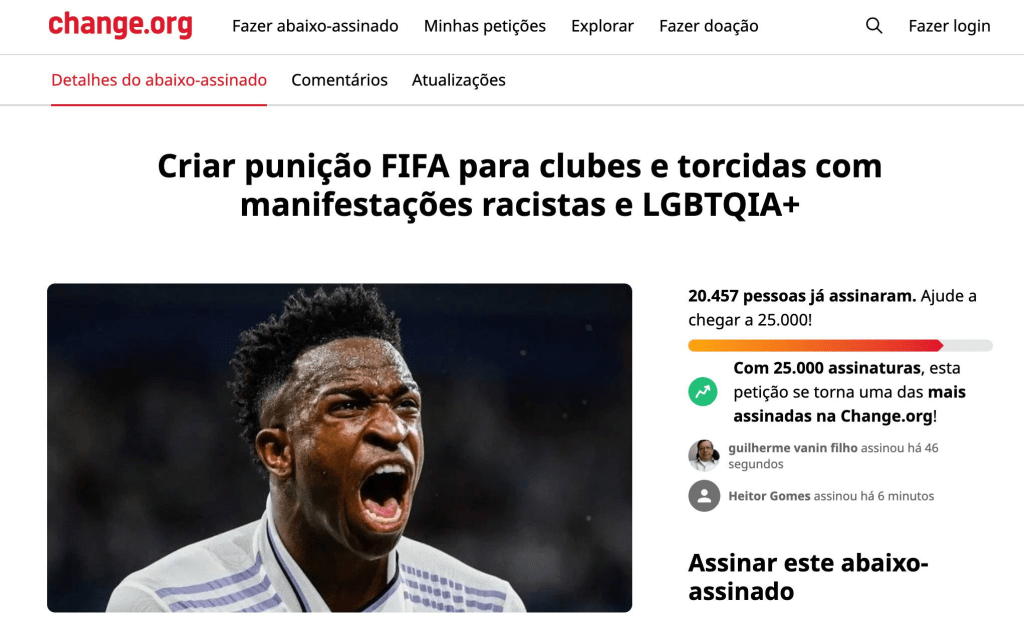 Abaixo-assinado engaja 20 mil assinaturas para que Fifa crie punição contra manifestações racistas e&nbsp;LGBTfóbicas