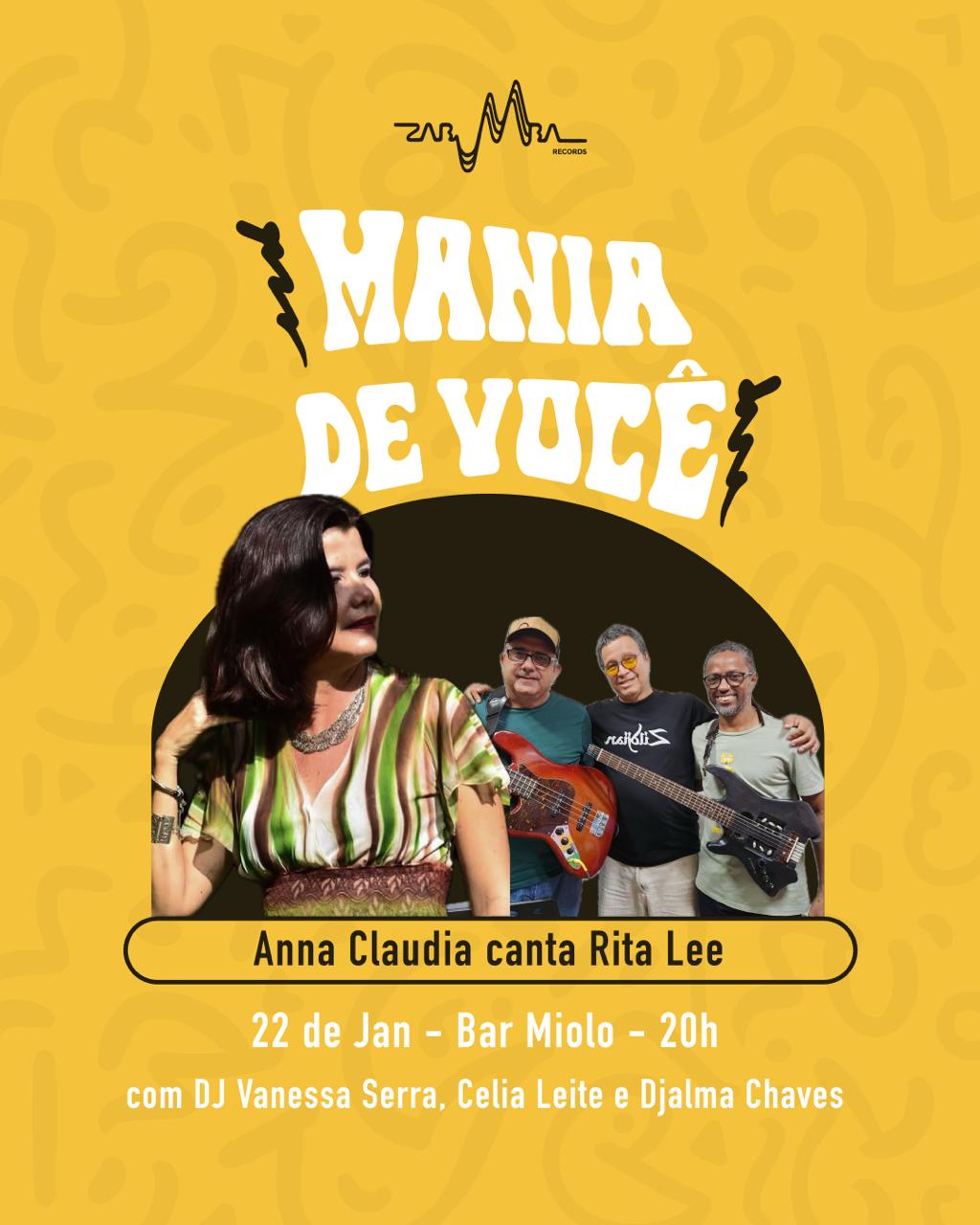 Mania de Você: Anna Claudia canta Rita Lee no Miolo&nbsp;Bar