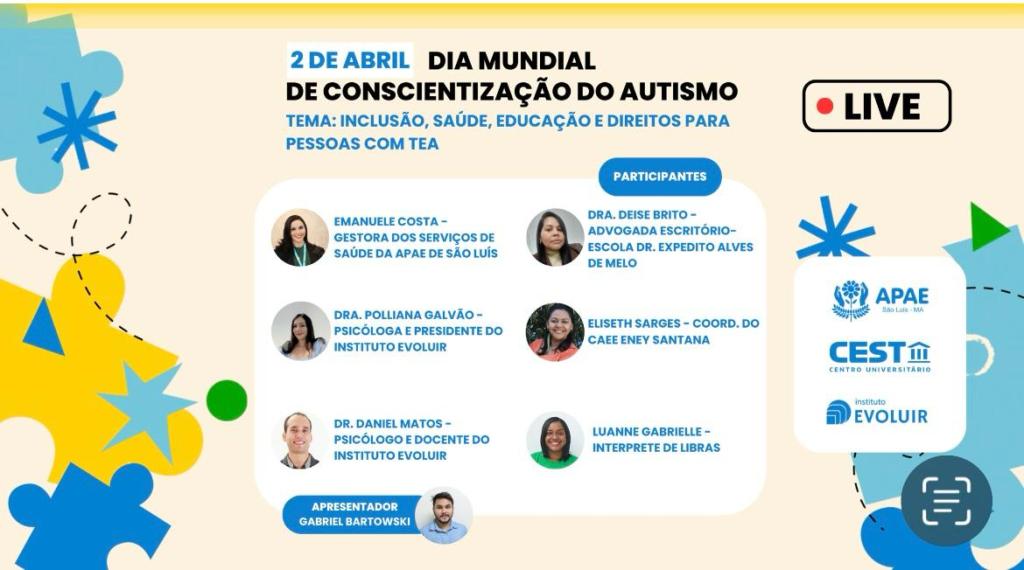 APAE de São Luís promove live sobre inclusão, saúde, educação e direitos das pessoas com&nbsp;autismo