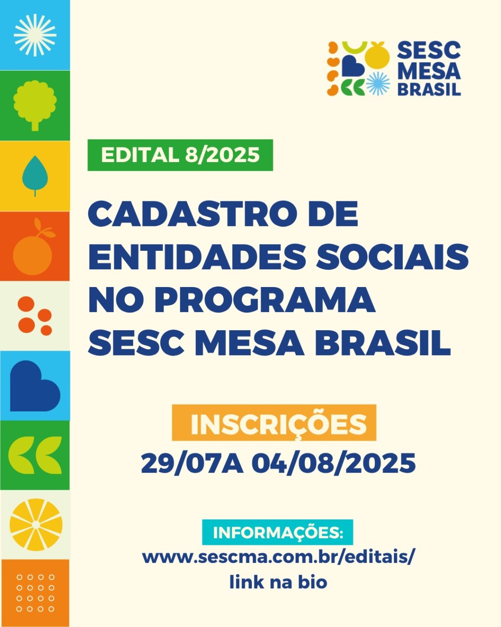 Sesc lança edital para credenciamento de entidades sociais no Programa Sesc Mesa&nbsp;Brasil