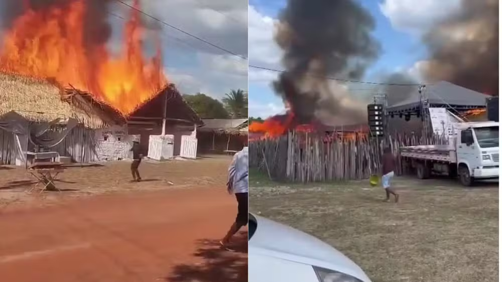 Incêndio destrói estrutura de festejo centenário de Nossa Senhora dos Remédios em Matões do Norte